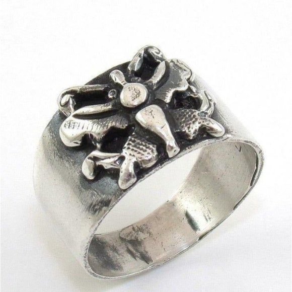 Vintage Laurel Sterling Silver Butterfly Band Ring Size 7.25 - Picture 2 of 3